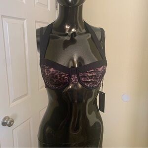 Forever 21xFredricks of Hollywood Collab Black Leopard Print Bra, Size Small